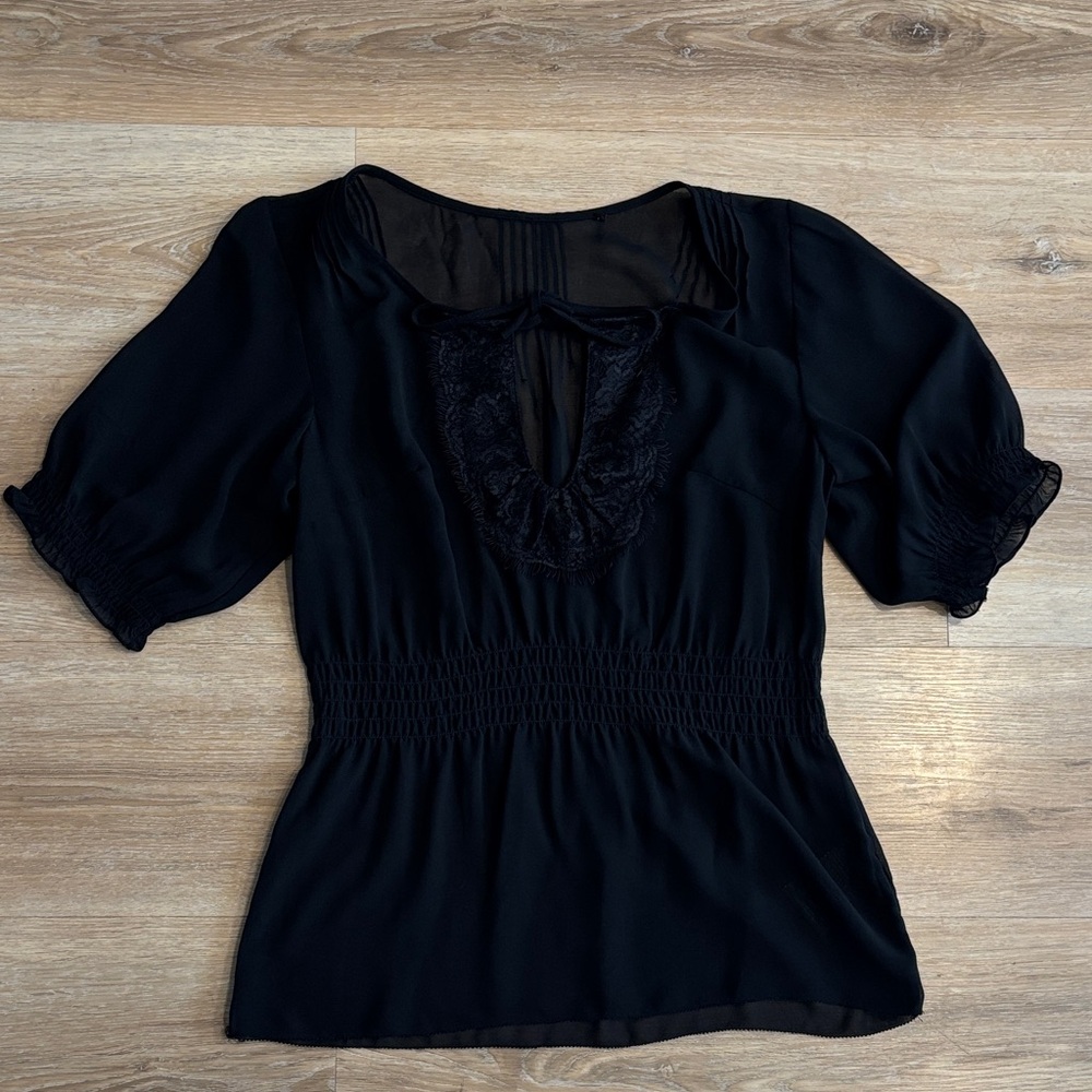 Guess Black Lace Detail Sheer Blouse
